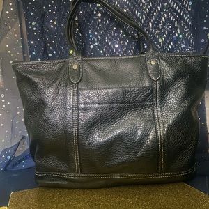 LONGCHAMP VTG BLK LEATHER GORG TOTE Bag LUX